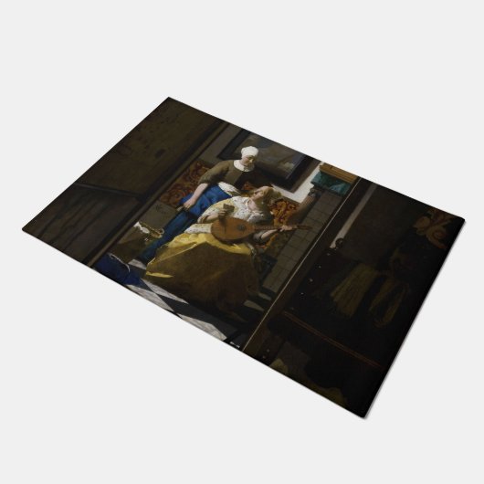 Johannes Vermeer - Das Liebe-Schreiben Fußmatte (Schrägansicht)