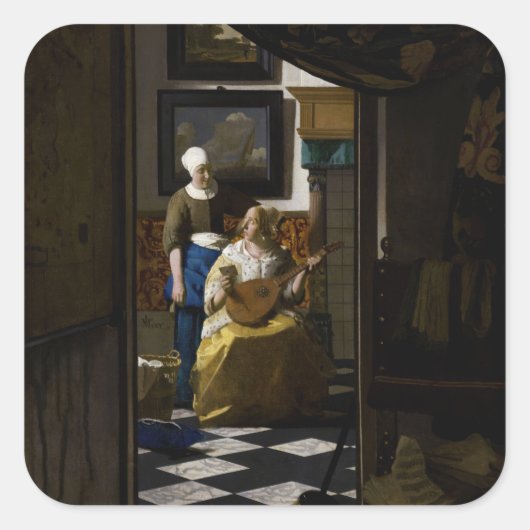 Johannes Vermeer - Das Liebe-Schreiben Quadratischer Aufkleber (Vorderseite)