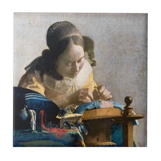 Johannes Vermeer - Der Lacemaker Fliese (Vorderseite)