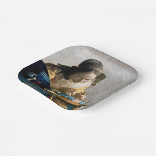 Johannes Vermeer - Der Lacemaker Pappteller (Gewinkelt)