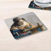 Johannes Vermeer - Der Lacemaker Rechteckiger Pappuntersetzer (angewinkelt)