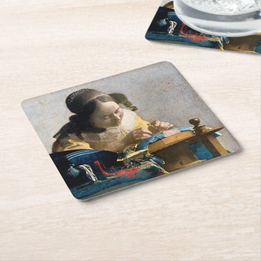 Johannes Vermeer - Der Lacemaker Rechteckiger Pappuntersetzer (angewinkelt)