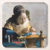 Johannes Vermeer - Der Lacemaker Rechteckiger Pappuntersetzer (Vorderseite)