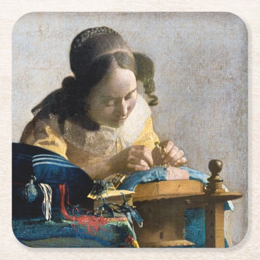 Johannes Vermeer - Der Lacemaker Rechteckiger Pappuntersetzer (Vorderseite)