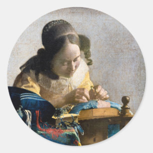 Johannes Vermeer - Der Lacemaker Runder Aufkleber