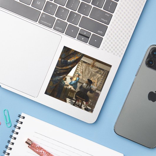 Johannes Vermeer - Die Allegorie des Malens Aufkleber (Laptop mit iPhone)