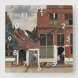 Johannes Vermeer - Die kleine Straße Quadratische Wanduhr
