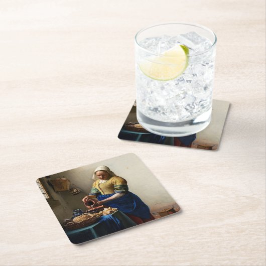 Johannes Vermeer - Die Milchmädchen Rechteckiger Pappuntersetzer (Vor Ort)