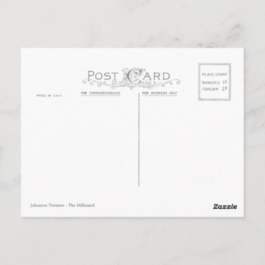 Johannes Vermeer - Die Milchmädchenpostkarte Postkarte (Rückseite)
