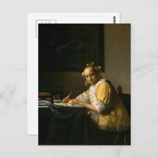 Johannes Vermeer, eine Frau, die eine Postkarte fü (Vorne/Hinten)