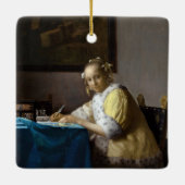 Johannes Vermeer - Eine Lady, die einen Brief schr Keramikornament (Rückseite)
