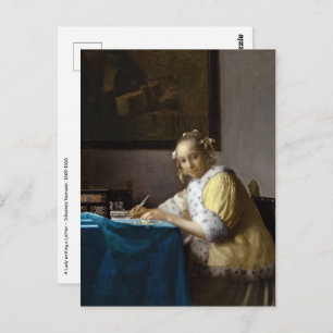 Johannes Vermeer - Eine Lady, die einen Brief schr Postkarte