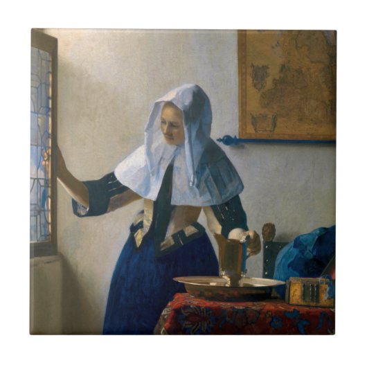 Johannes Vermeer - Frau mit Wasserpitcher Fliese (Vorderseite)