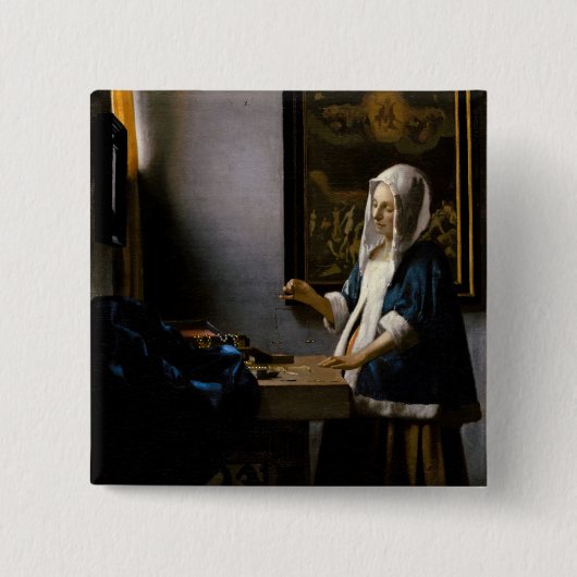 Johannes Vermeer - Frauen, die ein Gleichgewicht h Button (Vorderseite)