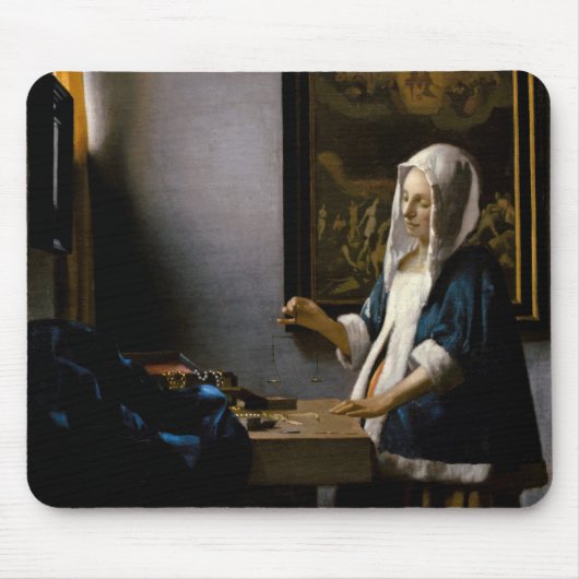 Johannes Vermeer - Frauen, die ein Gleichgewicht h Mousepad (Vorne)