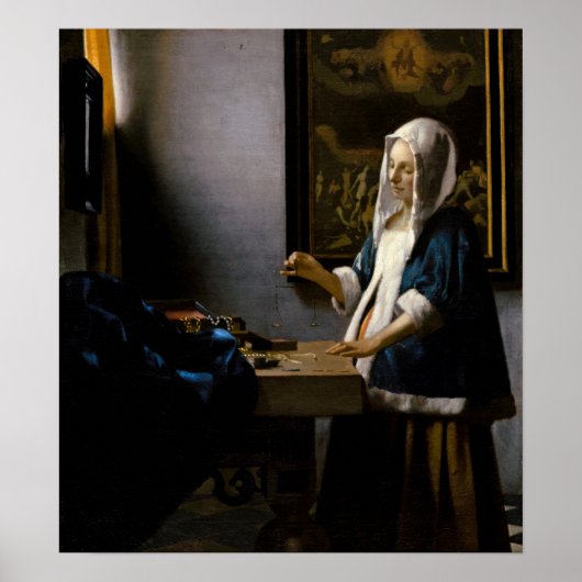 Johannes Vermeer - Frauen, die ein Gleichgewicht h Poster (Vorne)