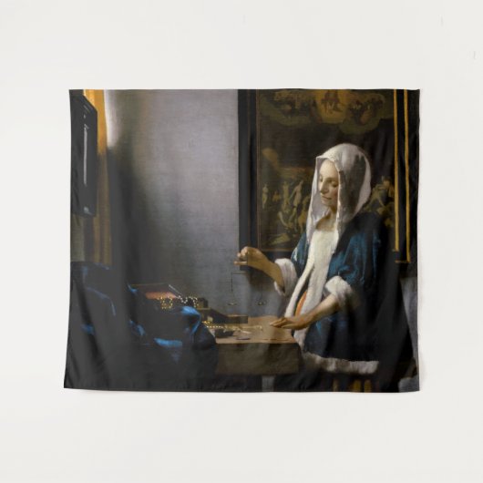Johannes Vermeer - Frauen, die ein Gleichgewicht h Wandteppich (Vorderseite (Horizontal))