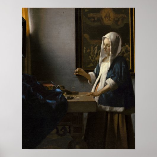 Johannes Vermeer, Frauen, die ein Gleichgewicht ha Poster (Vorne)