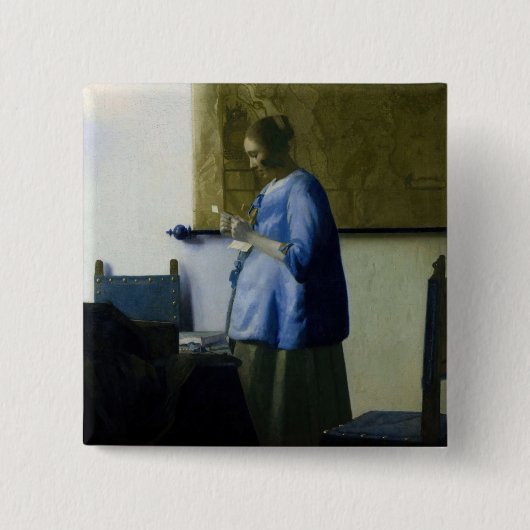 Johannes Vermeer - Frauen in blau lesen einen Brie Button (Vorderseite)