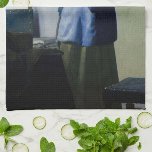 Johannes Vermeer - Frauen in blau lesen einen Brie Geschirrtuch (Gefaltet)