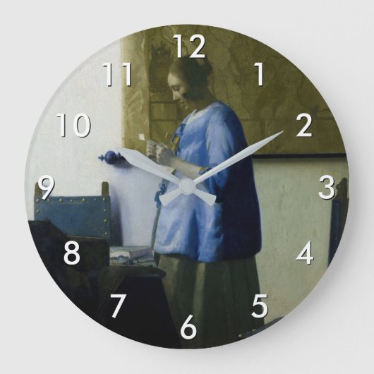 Johannes Vermeer - Frauen in blau lesen einen Brie Große Wanduhr (Vorderseite)