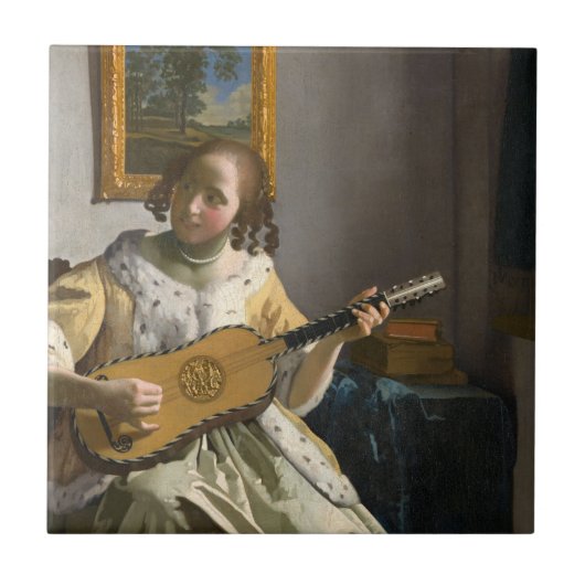 Johannes Vermeer - Gitarrenspieler Fliese (Vorderseite)