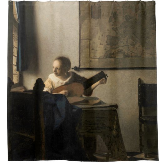 Johannes Vermeer - Junge Frau mit Lute Duschvorhang (Vorderseite)