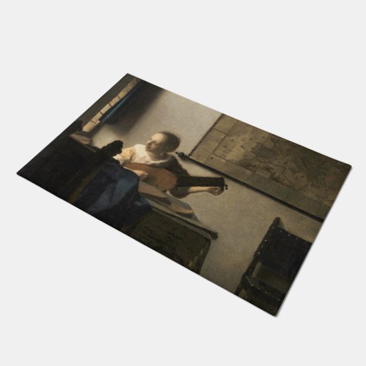 Johannes Vermeer - Junge Frau mit Lute Fußmatte (Schrägansicht)