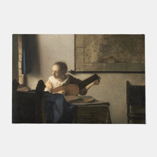 Johannes Vermeer - Junge Frau mit Lute Fußmatte (Vorderseite)