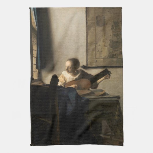 Johannes Vermeer - Junge Frau mit Lute Geschirrtuch (Vertikal)
