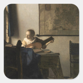 Johannes Vermeer - Junge Frau mit Lute Quadratischer Aufkleber