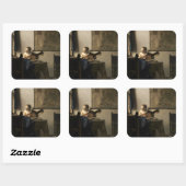 Johannes Vermeer - Junge Frau mit Lute Quadratischer Aufkleber (Blatt)