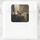 Johannes Vermeer - Junge Frau mit Lute Quadratischer Aufkleber (Tasche)
