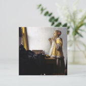 Johannes Vermeer - Junge Frau mit Pearl Necklace Dankeskarte (Stehend Vorderseite)