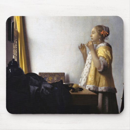 Johannes Vermeer - Junge Frau mit Pearl Necklace Mousepad (Vorne)