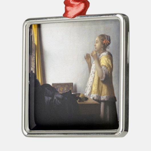 Johannes Vermeer - Junge Frau mit Pearl Necklace Ornament Aus Metall (Links)