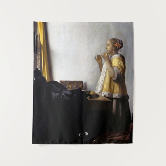Johannes Vermeer - Junge Frau mit Pearl Necklace Wandteppich (Vorderseite)