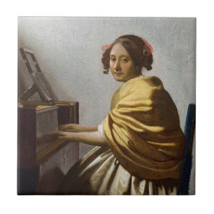 Johannes Vermeer - Junge Frau sitzt bei Virginal Fliese