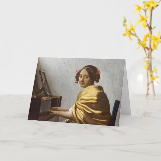 Johannes Vermeer - Junge Frau sitzt bei Virginal Karte (Gelbe Blume)