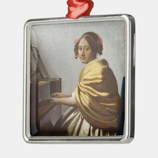 Johannes Vermeer - Junge Frau sitzt bei Virginal Ornament Aus Metall (Links)