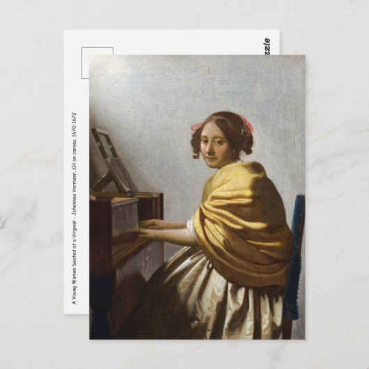 Johannes Vermeer - Junge Frau sitzt bei Virginal Postkarte (Vorne/Hinten)