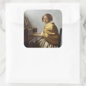 Johannes Vermeer - Junge Frau sitzt bei Virginal Quadratischer Aufkleber (Tasche)