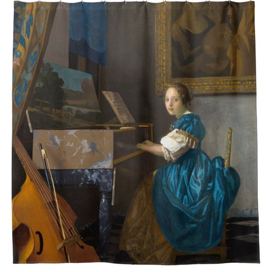 Johannes Vermeer - Lady sitzt bei einer Jungfrau Duschvorhang (Vorderseite)