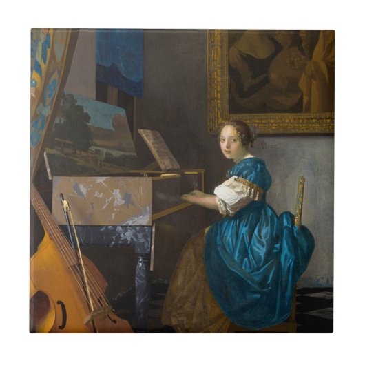 Johannes Vermeer - Lady sitzt bei einer Jungfrau Fliese (Vorderseite)