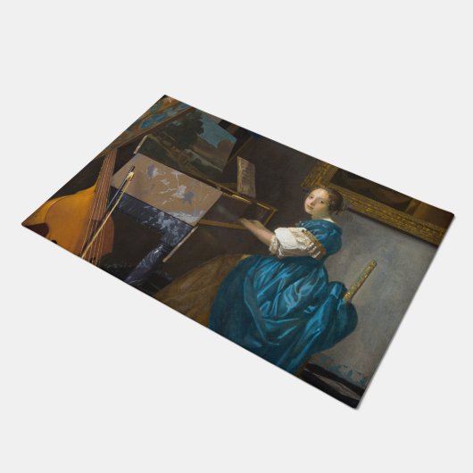 Johannes Vermeer - Lady sitzt bei einer Jungfrau Fußmatte (Schrägansicht)