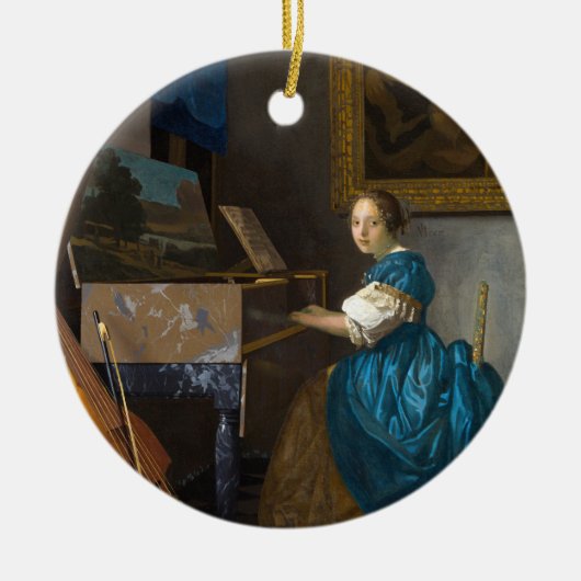 Johannes Vermeer - Lady sitzt bei einer Jungfrau Keramik Ornament (Vorne)
