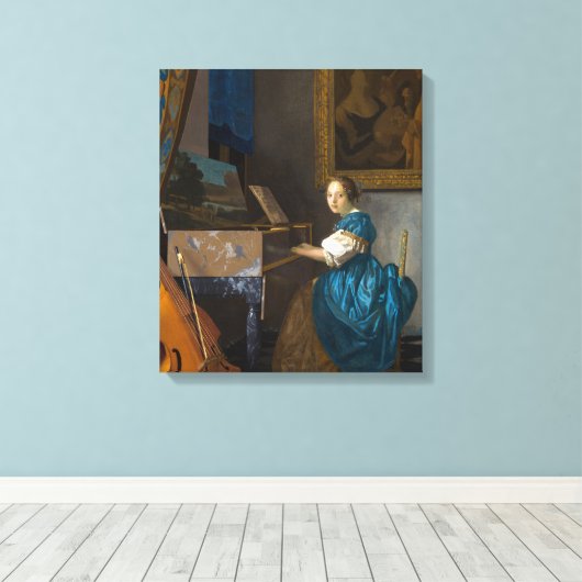 Johannes Vermeer - Lady sitzt bei einer Jungfrau Leinwanddruck (Insitu (Holzboden))
