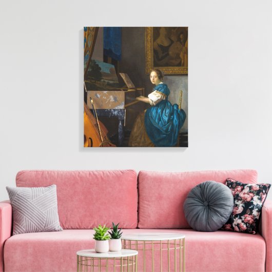 Johannes Vermeer - Lady sitzt bei einer Jungfrau Leinwanddruck (Insitu (Wohnzimmer))