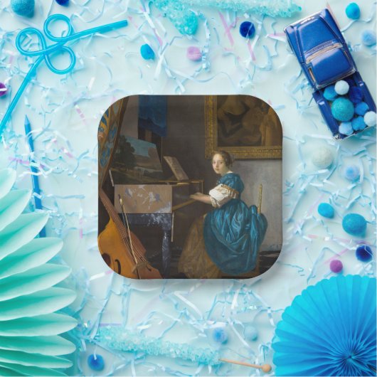 Johannes Vermeer - Lady sitzt bei einer Jungfrau Pappteller (Party)