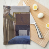 Johannes Vermeer - Lady Stehend bei einer Jungfrau Geschirrtuch (Viertel Falte)